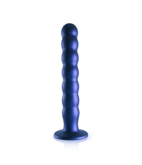 Ouch! by Shots Beaded Silicone G-Spot Dildo - 8'' / 20,5 cm - Metallic Blauw