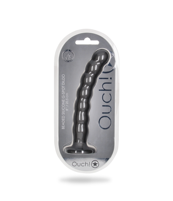 Ouch! by Shots Beaded Silicone G-Spot Dildo - 8'' / 20,5 cm - Gunmetal