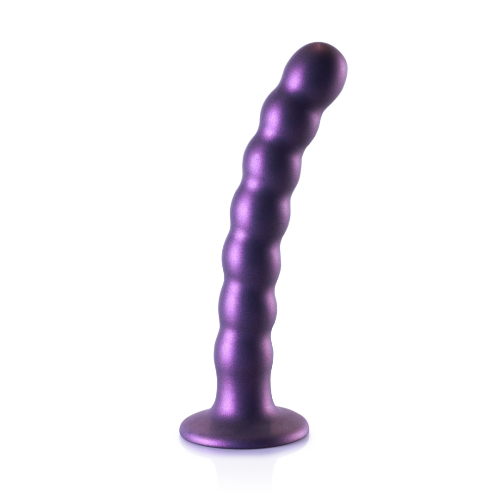 Ouch! by Shots Beaded Silicone G-Spot Dildo - 6,5'' / 16,5 cm - Metallic Paars afbeelding