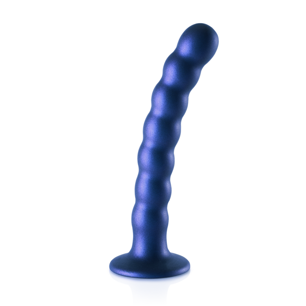 Ouch! by Shots Beaded Silicone G-Spot Dildo - 6,5'' / 16,5 cm - Metallic Blauw afbeelding
