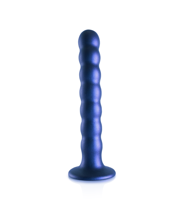 Ouch! by Shots Beaded Silicone G-Spot Dildo - 6,5'' / 16,5 cm - Metallic Blauw