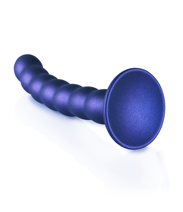 Ouch! by Shots Beaded Silicone G-Spot Dildo - 6,5'' / 16,5 cm - Metallic Blauw