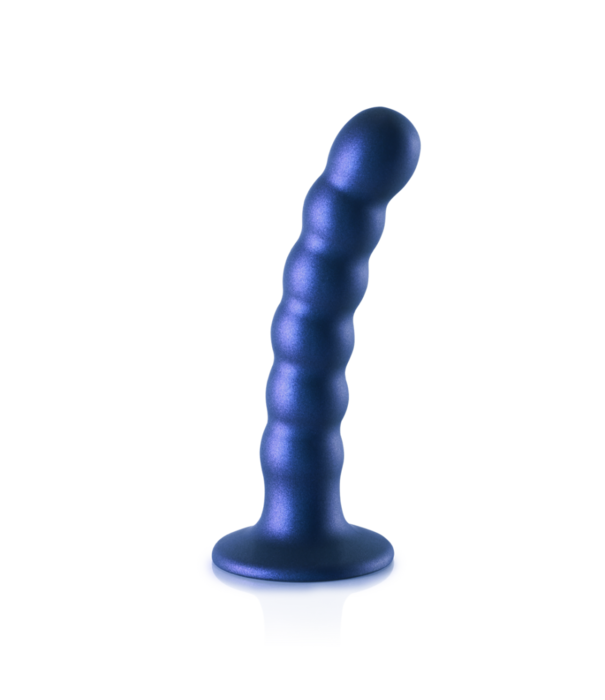 Ouch! by Shots Beaded Silicone G-Spot Dildo - 5'' / 13 cm - Metallic Blauw