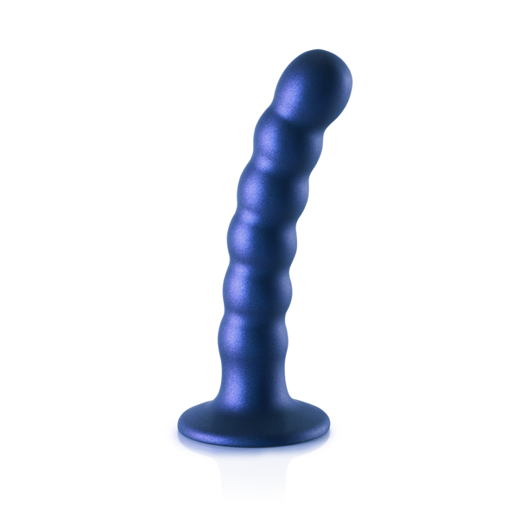 Ouch! by Shots Beaded Silicone G-Spot Dildo - 5'' / 13 cm - Metallic Blauw afbeelding