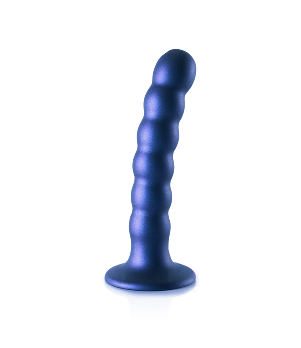 Ouch! by Shots Beaded Silicone G-Spot Dildo - 5'' / 13 cm - Metallic Blauw