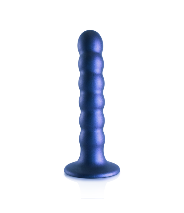 Ouch! by Shots Beaded Silicone G-Spot Dildo - 5'' / 13 cm - Metallic Blauw