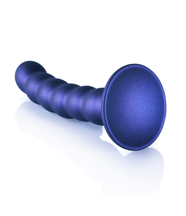 Ouch! by Shots Beaded Silicone G-Spot Dildo - 5'' / 13 cm - Metallic Blauw