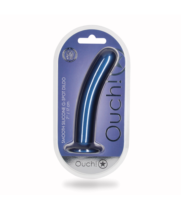 Ouch! by Shots Zachte Silicone G-Spot Dildo - 7'' / 17 cm - Metallic Blauw