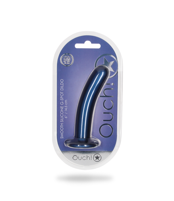 Ouch! by Shots Zachte Silicone G-Spot Dildo - 6'' / 14,5 cm - Metallic Blauw