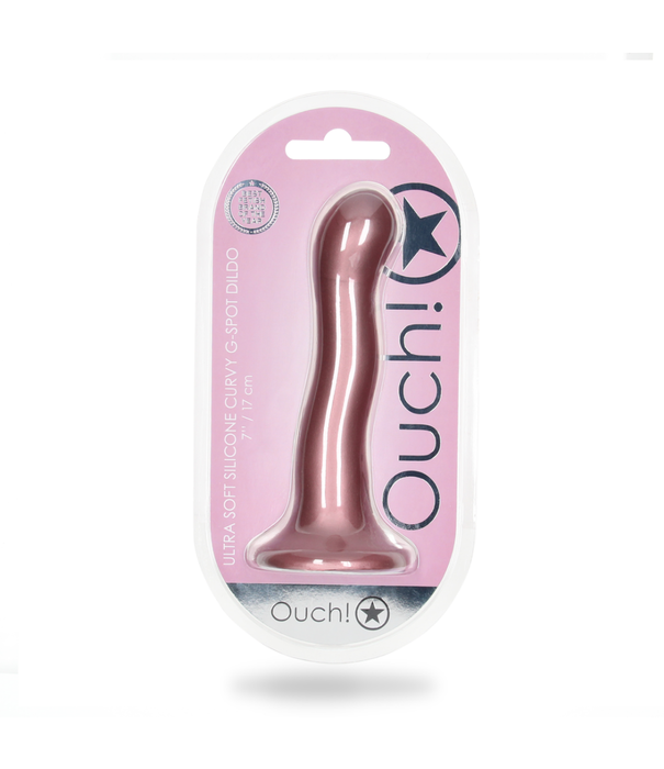 Ouch! by Shots Ultra Zachte Silicone Curvy G-Spot Dildo - 7'' / 17 cm - Roségoud