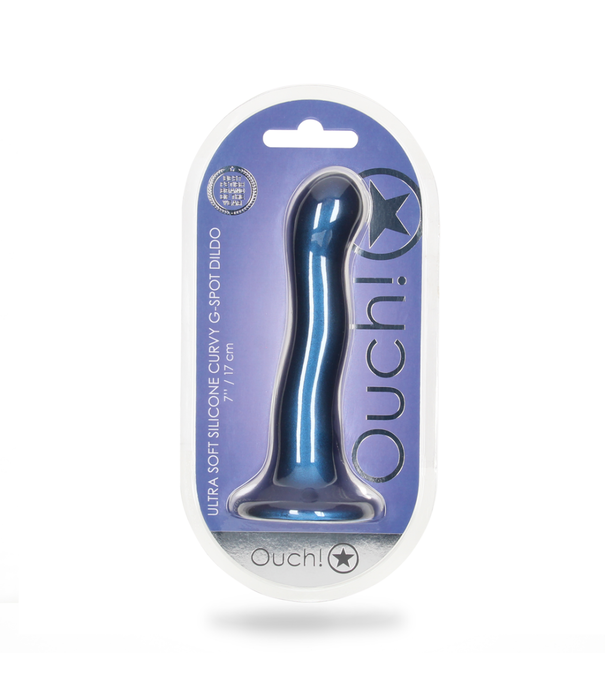 Ouch! by Shots Ultra Zachte Siliconen Curve G-Spot Dildo - 7'' / 17 cm - Metallic Blauw