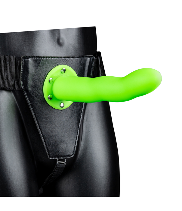 Ouch! by Shots Glow in the Dark Curved Hollow Strap-On - 8 / 20 cm - Neon Groen