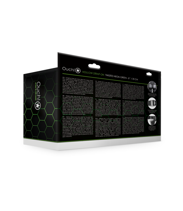 Ouch! by Shots Glow in the Dark Curved Hollow Strap-On - 8 / 20 cm - Neon Groen