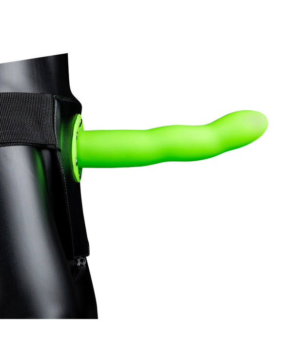 Ouch! by Shots Glow in the Dark Curved Hollow Strap-On - 8 / 20 cm - Neon Groen