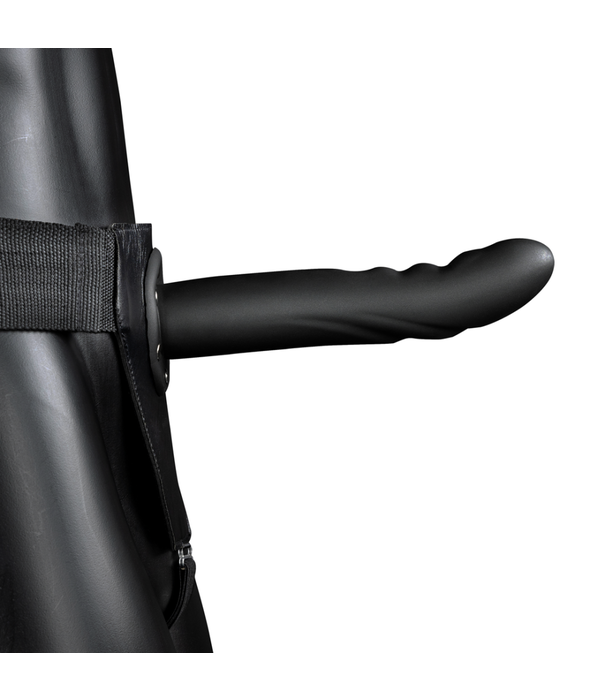 Ouch! by Shots Getextureerde Gebogen Holle Strap-On - 8 / 20 cm - Zwart