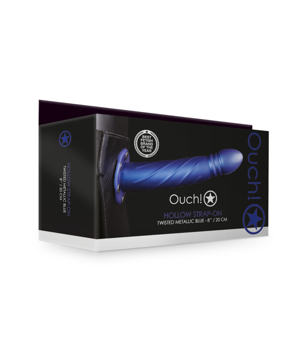 Ouch! by Shots Twisted Hollow Strap-On - 8 / 20 cm - Metallic Blue