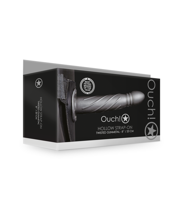 Ouch! by Shots Gedraaide Holle Strap-On - 8 / 20 cm - Gunmetal