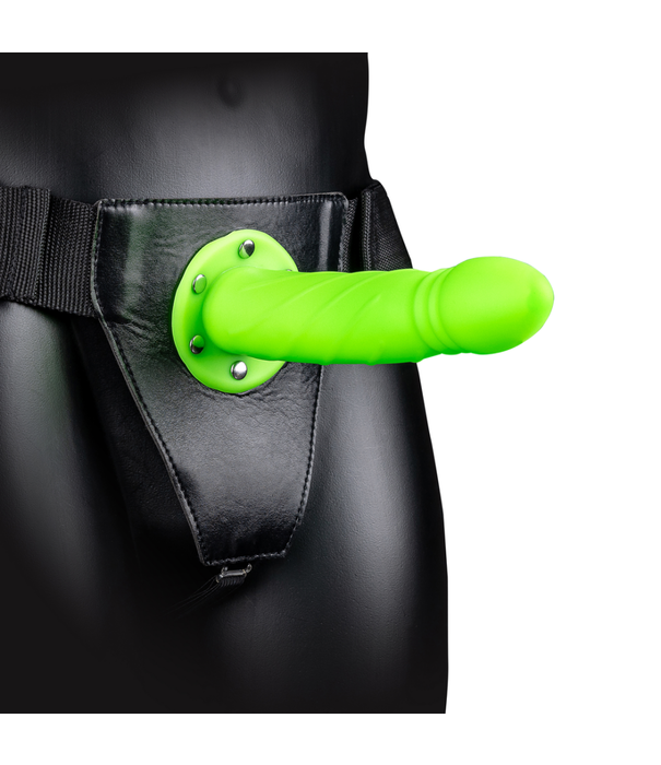 Ouch! by Shots Glow in the Dark Twisted Hollow Strap-On - 8 / 20 cm - Neon Groen