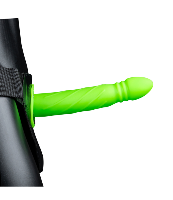 Ouch! by Shots Glow in the Dark Twisted Hollow Strap-On - 8 / 20 cm - Neon Groen