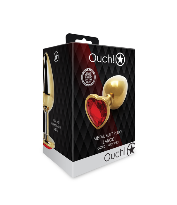 Ouch! by Shots Hart Edelhart Buttplug - Groot - Goud/Ruby Rood