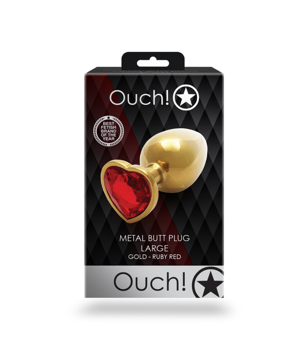 Ouch! by Shots Hart Edelhart Buttplug - Groot - Goud/Ruby Rood