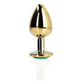 Ronde Gem Buttplug - Medium - Goud/Emerald Groen