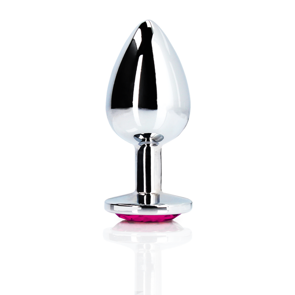 Ouch! by Shots Hartje Gem Buttplug - Groot - Zilver/Rubellite Roze afbeelding