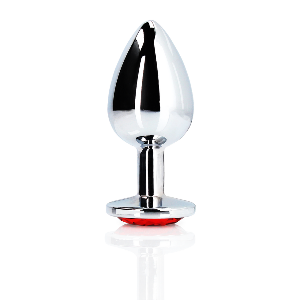 Ouch! by Shots Ronde Edelsteen Butt Plug - Medium - Zilver/Ruby Rood afbeelding