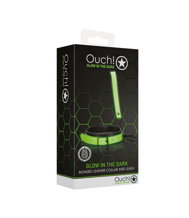 Ouch! by Shots Halsband en Leash - Glo in het Donker