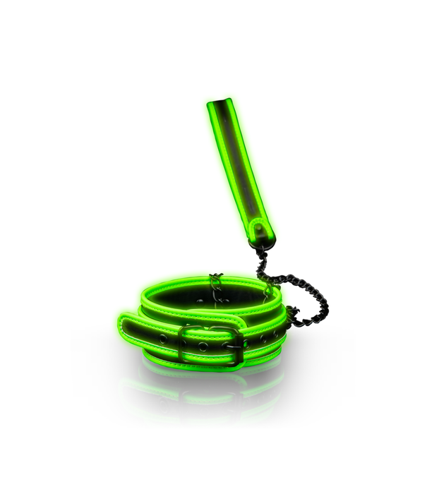 Ouch! by Shots Halsband en Leash - Glo in het Donker