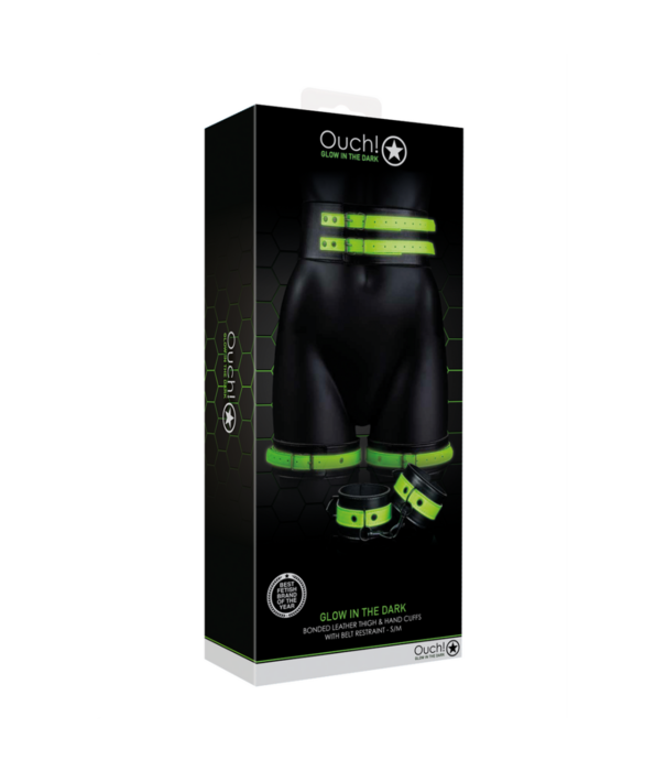 Ouch! by Shots Dijbanden met Riempje en Handboeien - Glow in the Dark - S/M