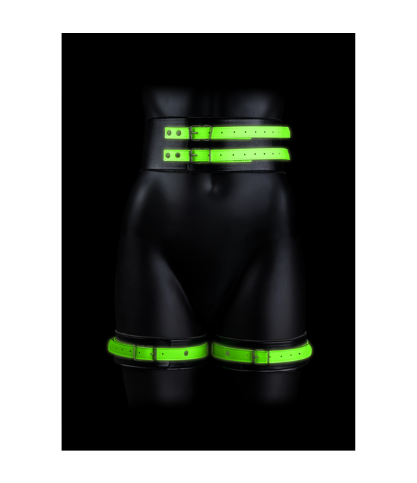 Ouch! by Shots Dijbanden met riem en handboeien - Glow in the Dark - L/XL