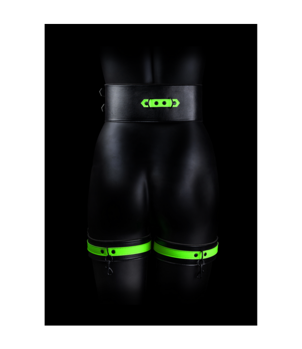 Ouch! by Shots Dijbanden met riem en handboeien - Glow in the Dark - L/XL