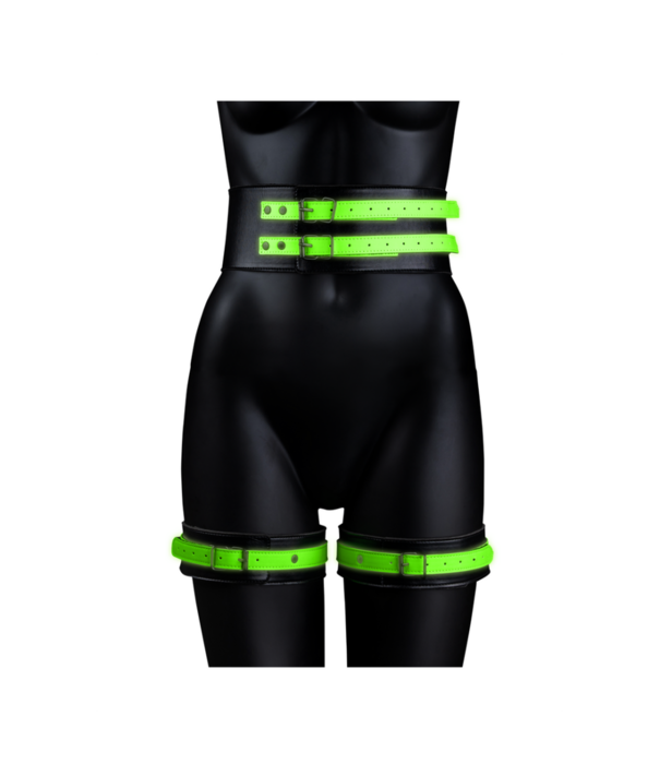 Ouch! by Shots Dijbanden met riem en handboeien - Glow in the Dark - L/XL