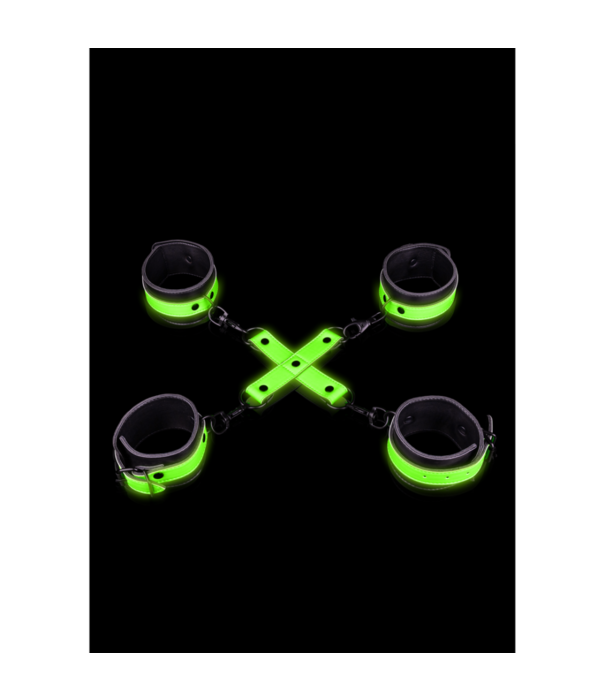Ouch! by Shots Hand- en enkelboeien met hogtie - Glow in the Dark
