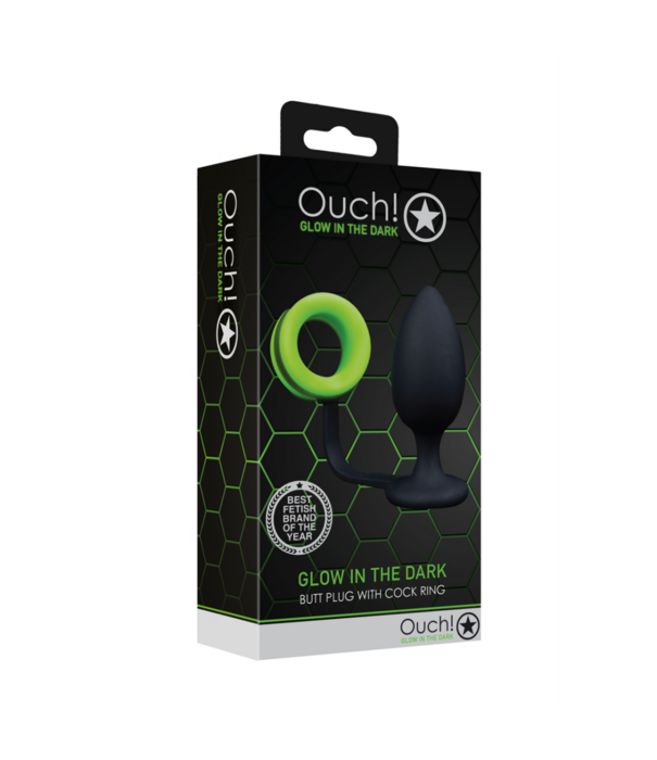 Ouch! by Shots Buttplug met Cockring - Glow in the Dark