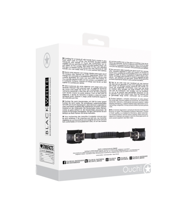 Ouch! by Shots Geverbonden Lederen Handboeien met Handvat