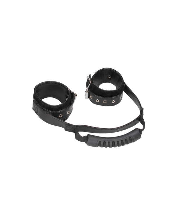 Ouch! by Shots Geverbonden Lederen Handboeien met Handvat