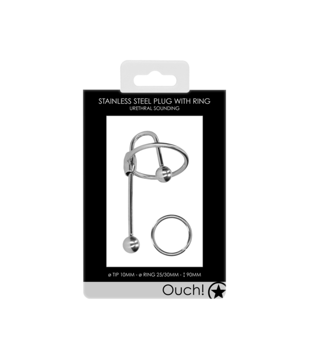 Ouch! by Shots Stainless Steel Penis Plug with Ball - 0.4 / 10 mm