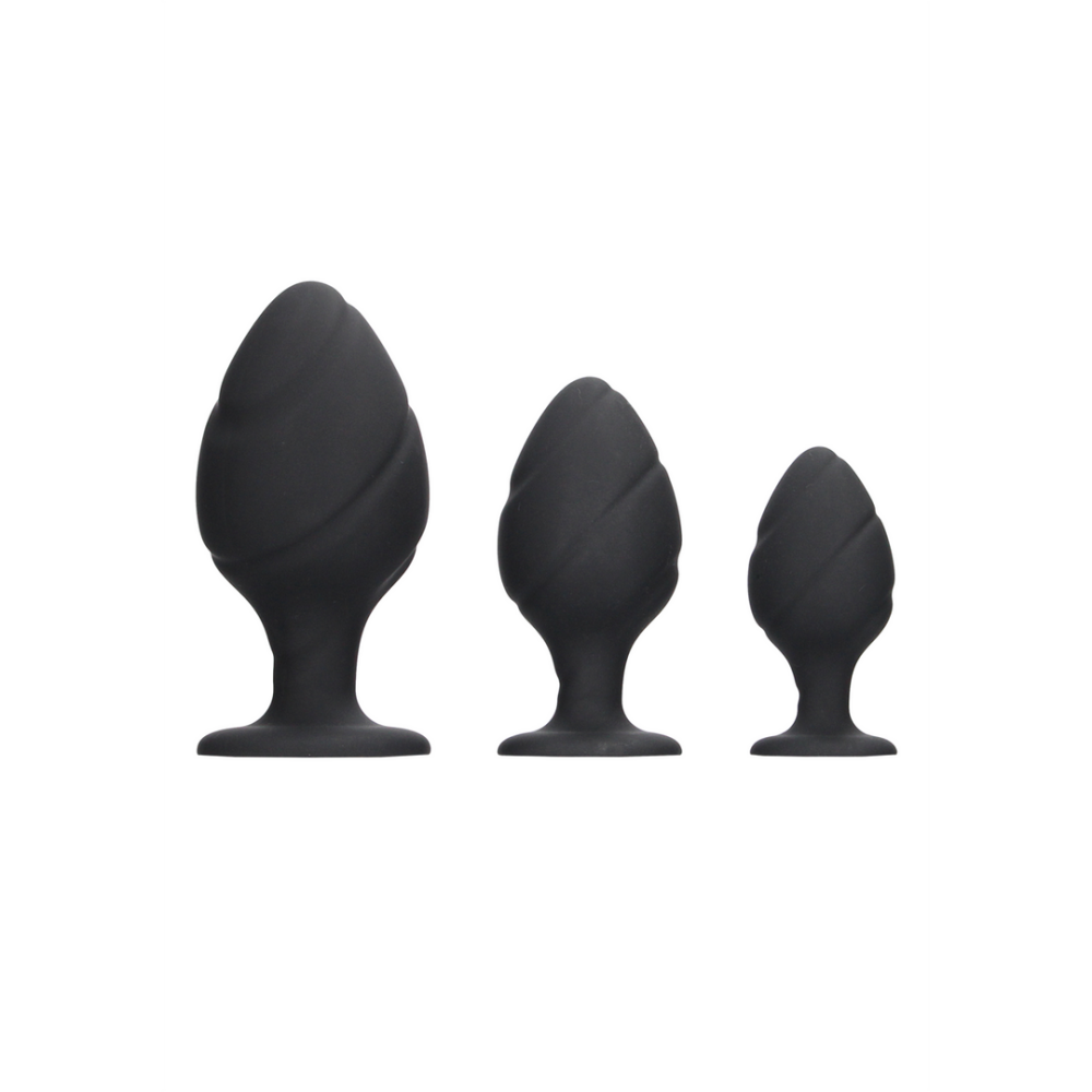 Ouch! by Shots Gedraaid Butt Plug Set - Zwart afbeelding
