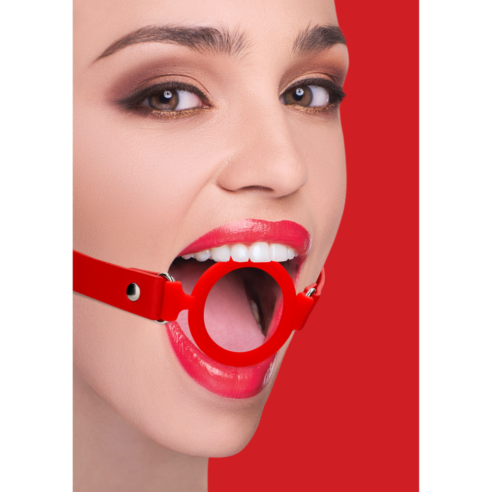 Ouch! by Shots Siliconen Ring Gag met Leren Bandjes afbeelding