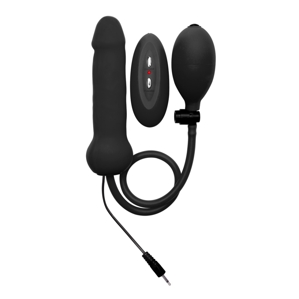 Ouch! by Shots Opblaasbare en Vibrerende Siliconen Dildo - Zwart afbeelding