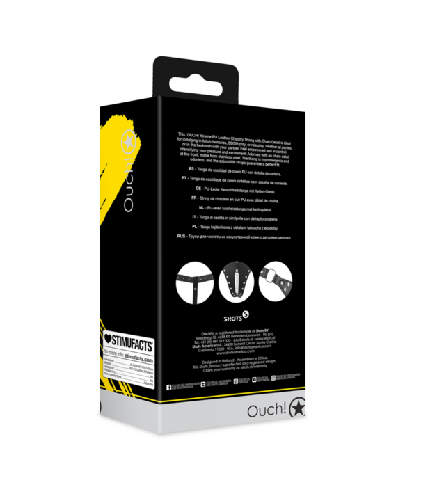 Ouch! by Shots PU Leren Chastity Thong met Keten Detail - Zwart