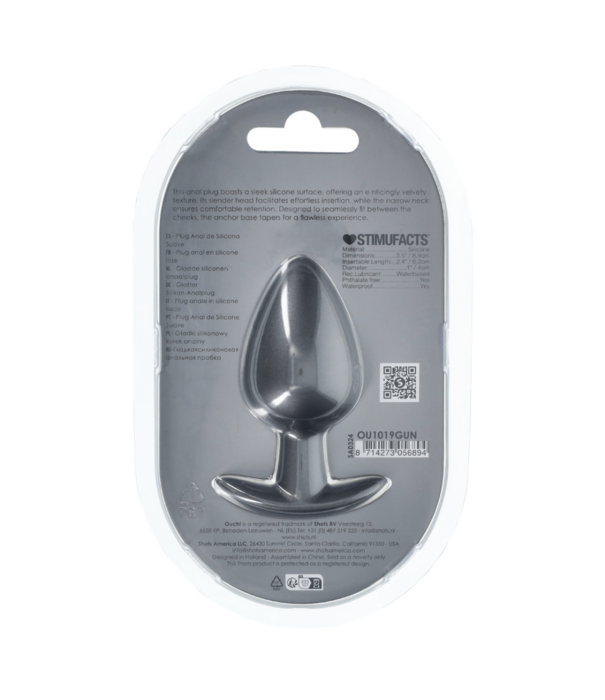 Ouch! by Shots Zachte Siliconen Anale Plug - Groot - 3,5 / 8,9 cm - Gunmetal