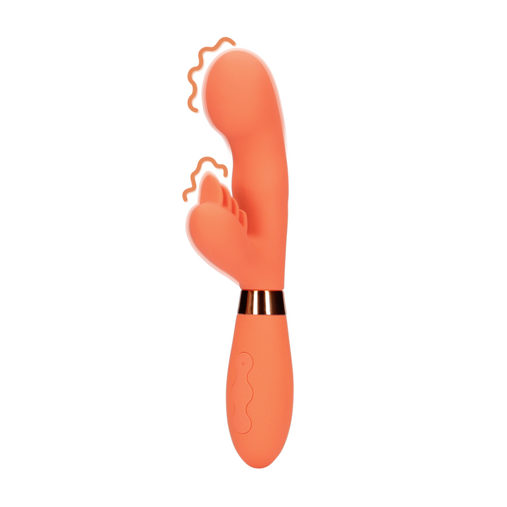 Loveline by Shots Siliconen Rabbit Vibrator met Geribbelde Clitorale Stimulator - Glazed Carrots afbeelding