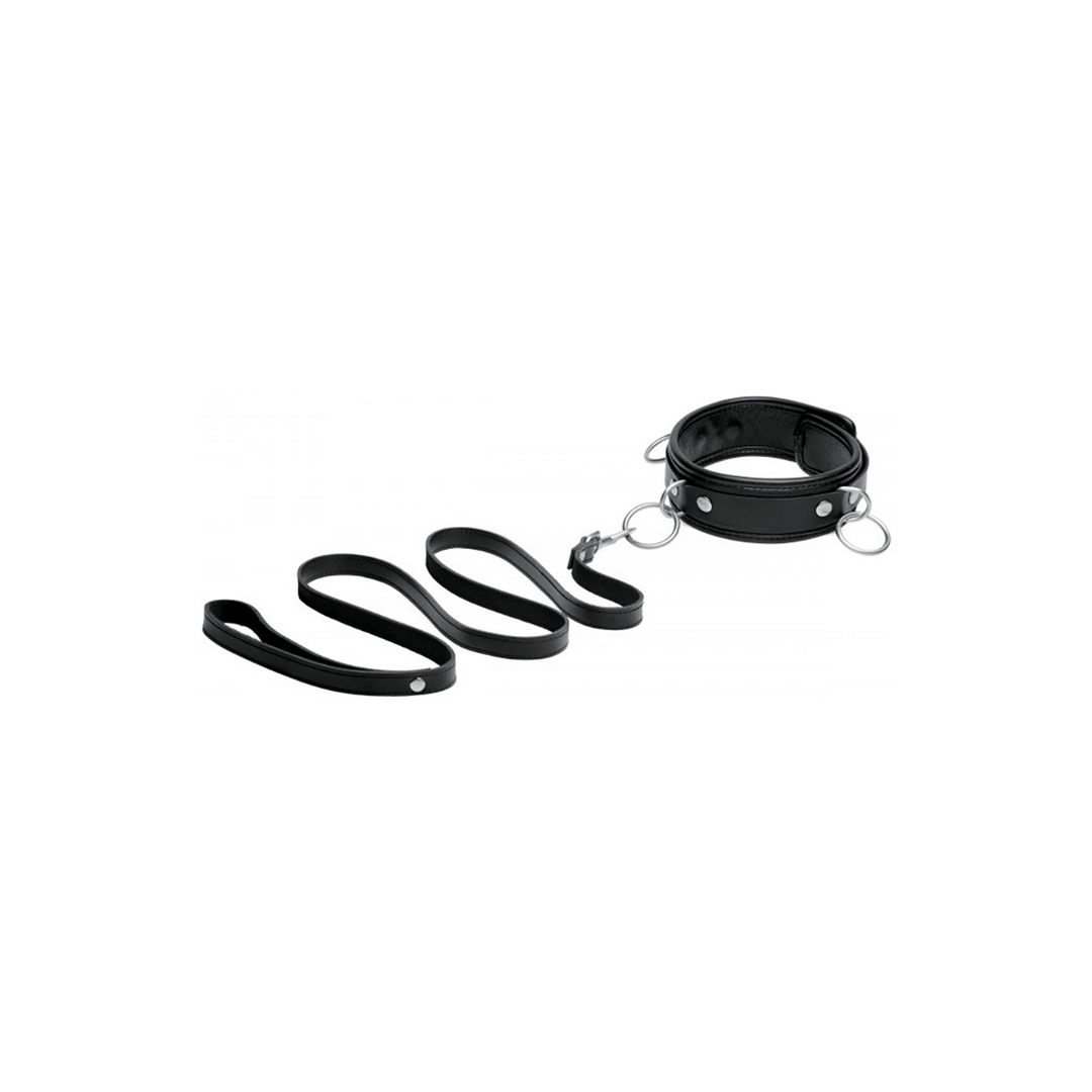 XR Brands Leren halsband met lijn afbeelding