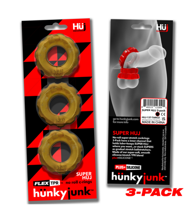 Hunkyjunk Super Huj - 3-pack Rekbare Cockringen - Brons Metallic