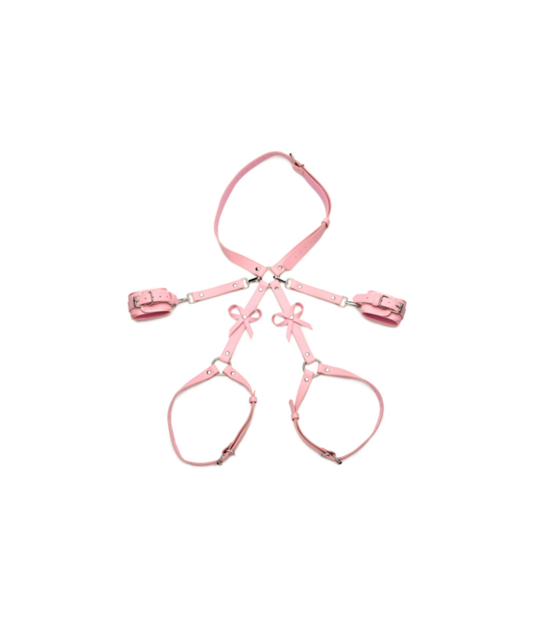 Bondage Harness met Strikjes - XL/2XL - Roze