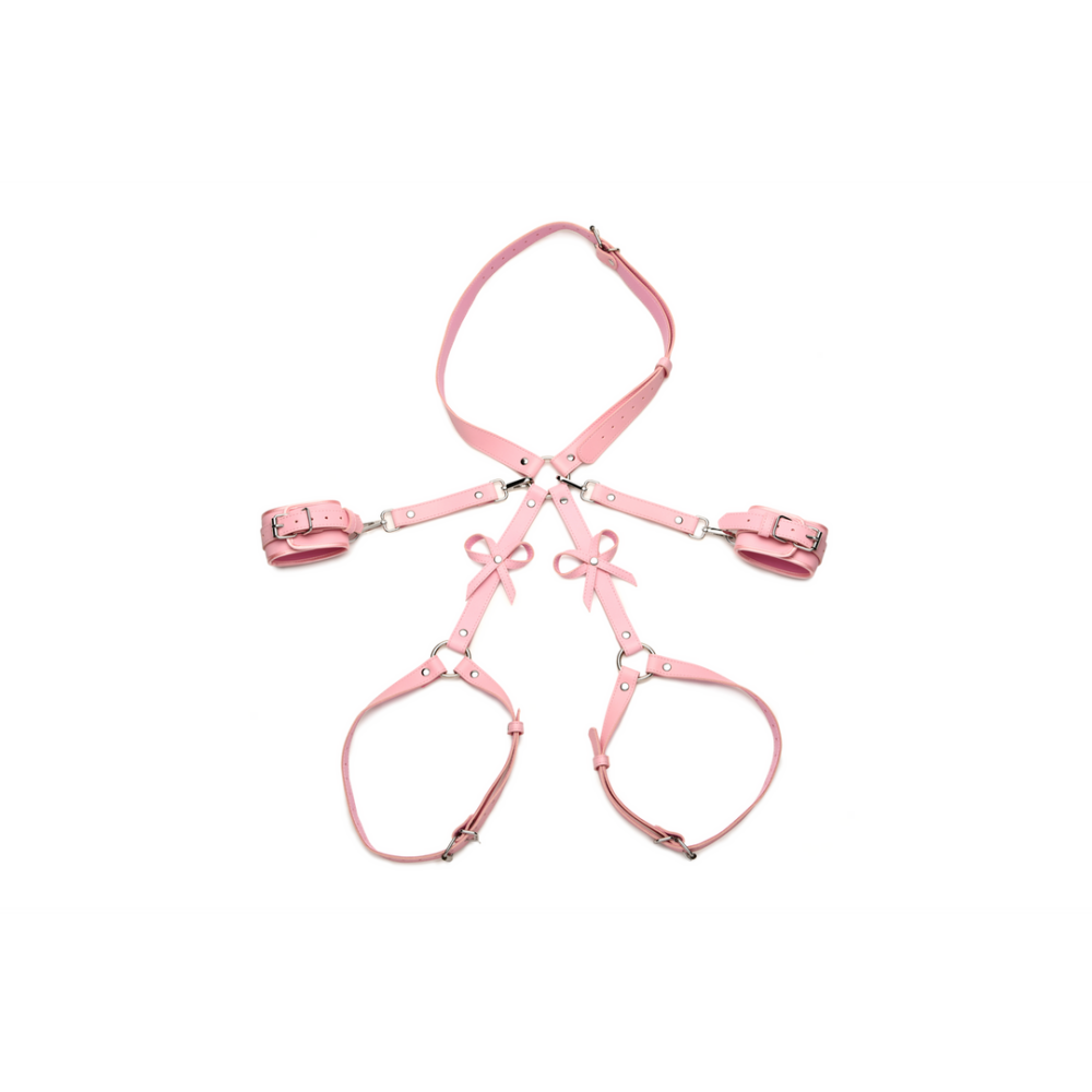 XR Brands Bondage Harness met Strikjes - XL/2XL - Roze afbeelding