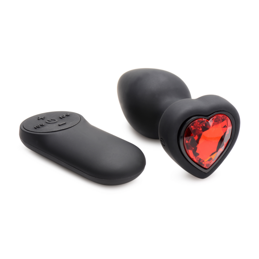 XR Brands Siliconen Vibrerende Rode Hart - Butt Plug met Afstandsbediening - Klein afbeelding
